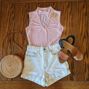 American Apparel Light Wash High-Waist Jean Shorts